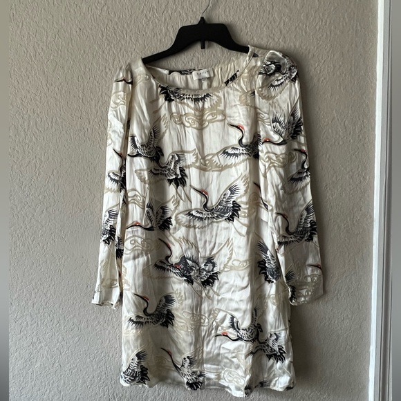 Harlyn Silk and Suede Print Oriental Bird Mini Dress - Picture 1 of 7